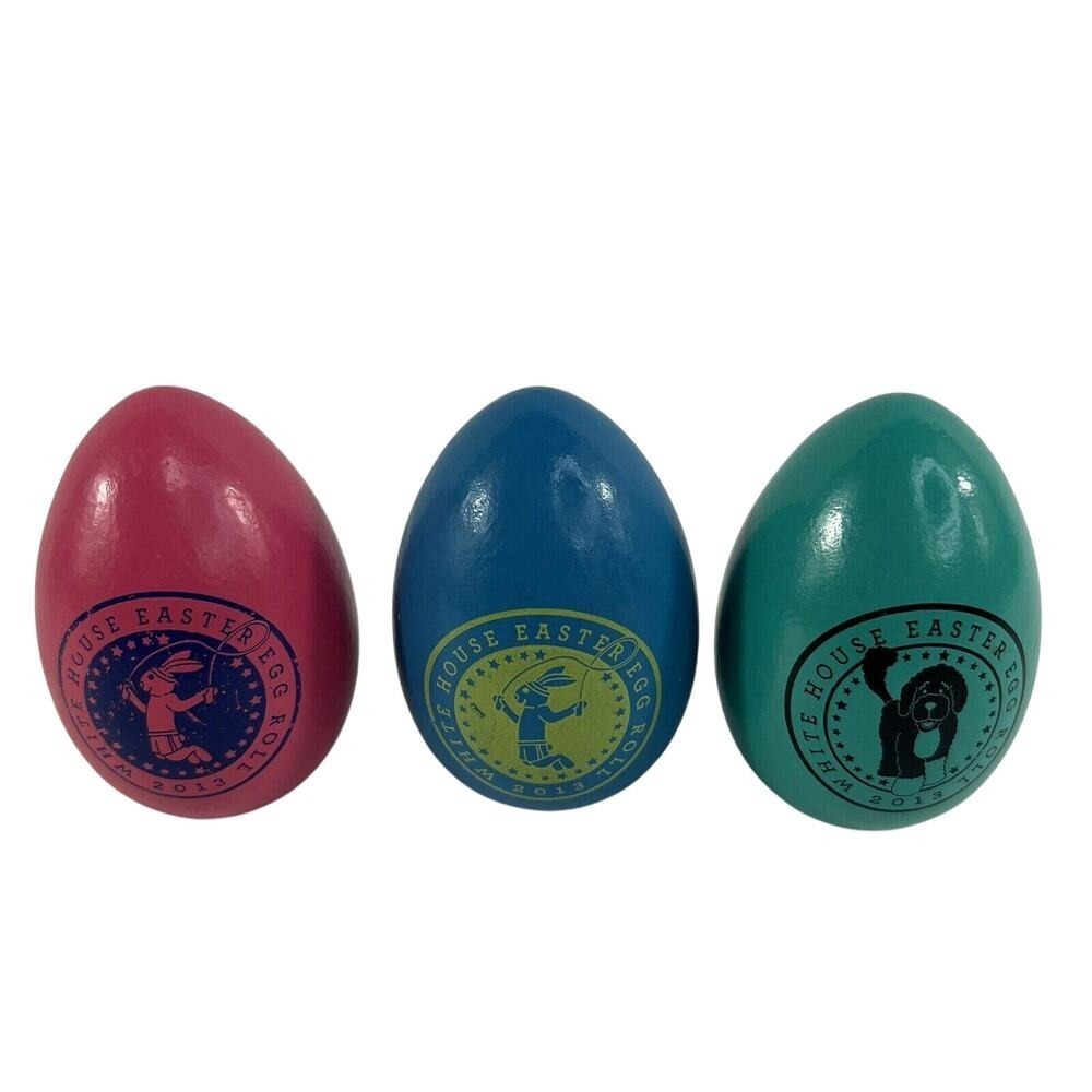 2013 White House Easter Egg Roll Set of 3 Eggs With Bo Egg Barack Michelle Obama